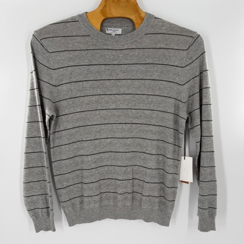 Precedent Los Angeles Mens Cashmere Blend Striped Crewneck Sweater Grey Large